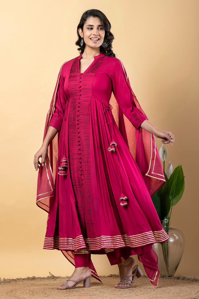 Debian Red Rayon Gota Work Anarkali Set