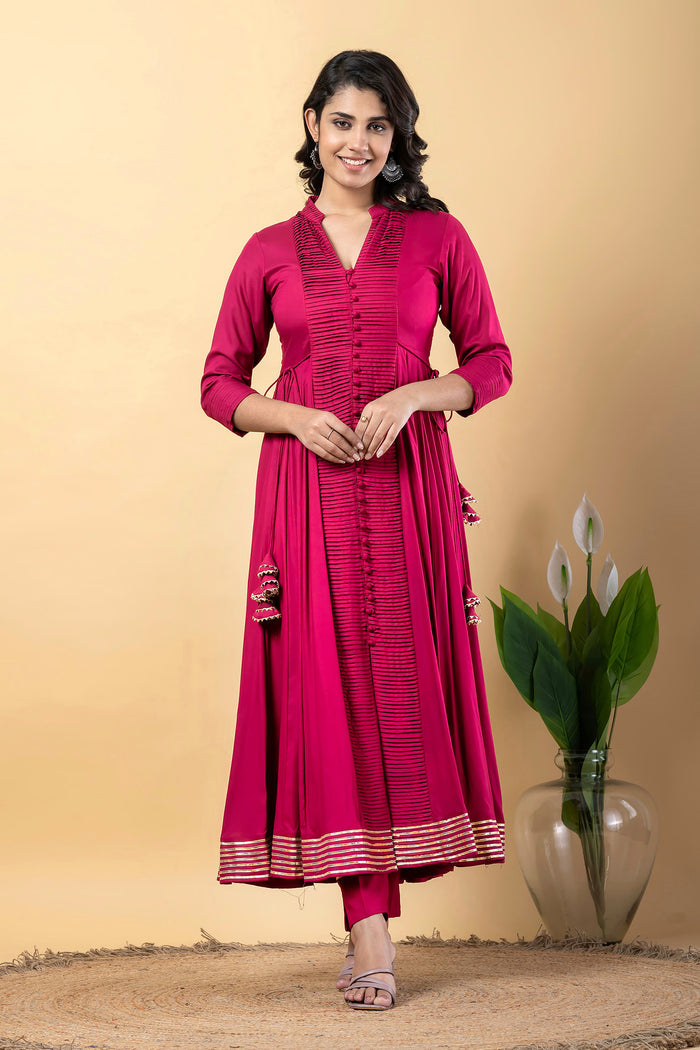 Debian Red Rayon Gota Work Anarkali Set
