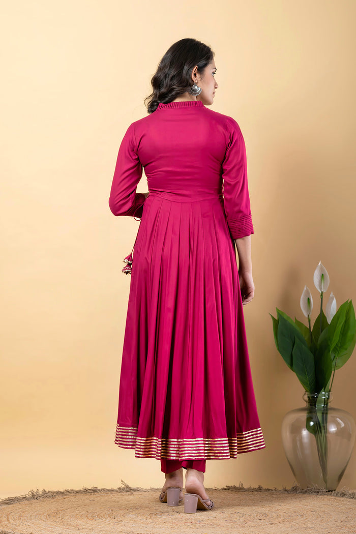 Debian Red Rayon Gota Work Anarkali Set
