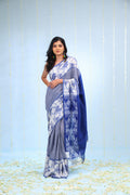 Deep Blue Ikkat Cotton Saree With Big Border