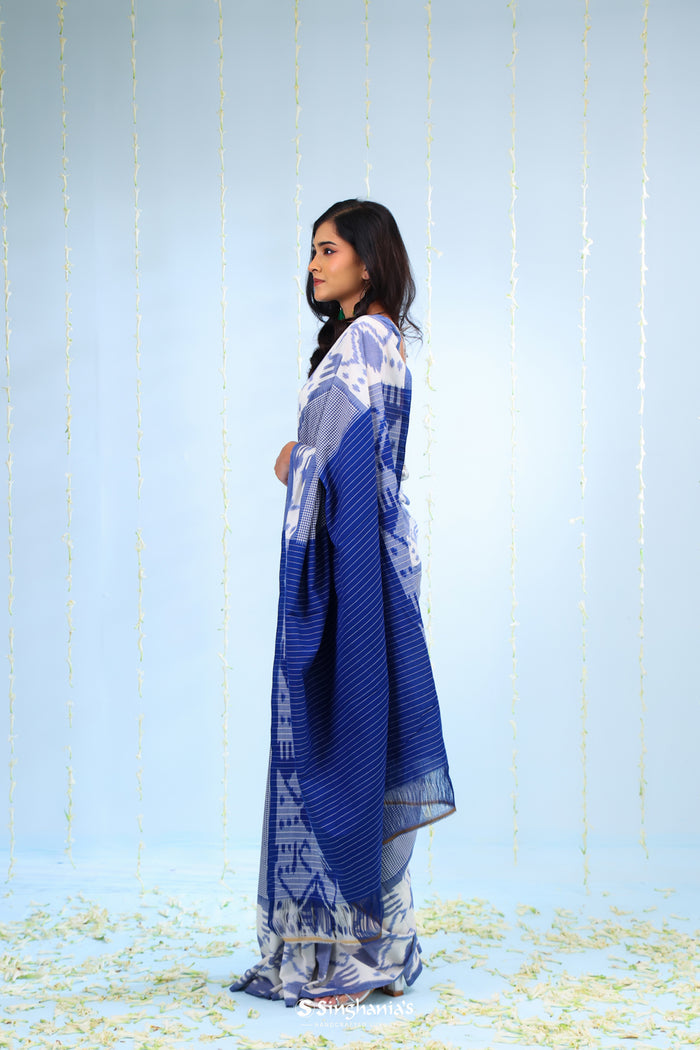 Deep Blue Ikkat Cotton Saree With Big Border