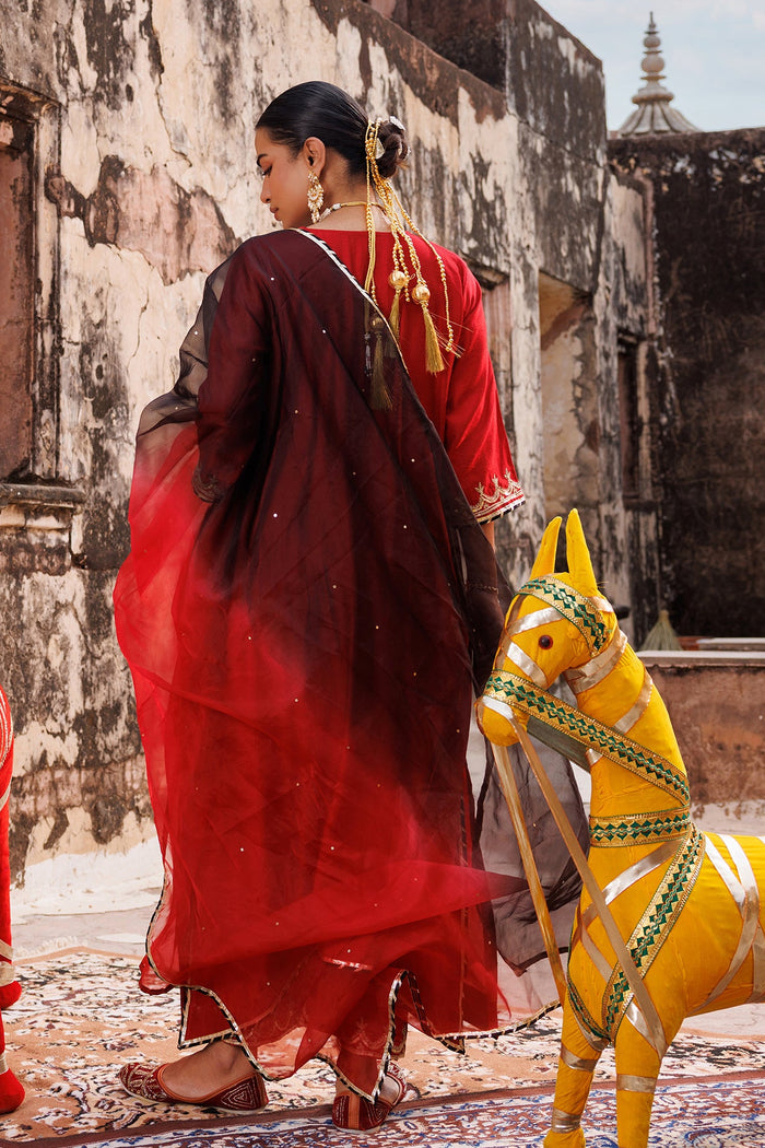 Deep Maroon Chanderi Salwar Set With White Floral Work