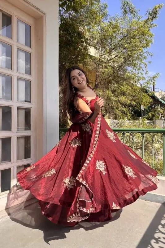Deep Maroon Floral Anarkali Set