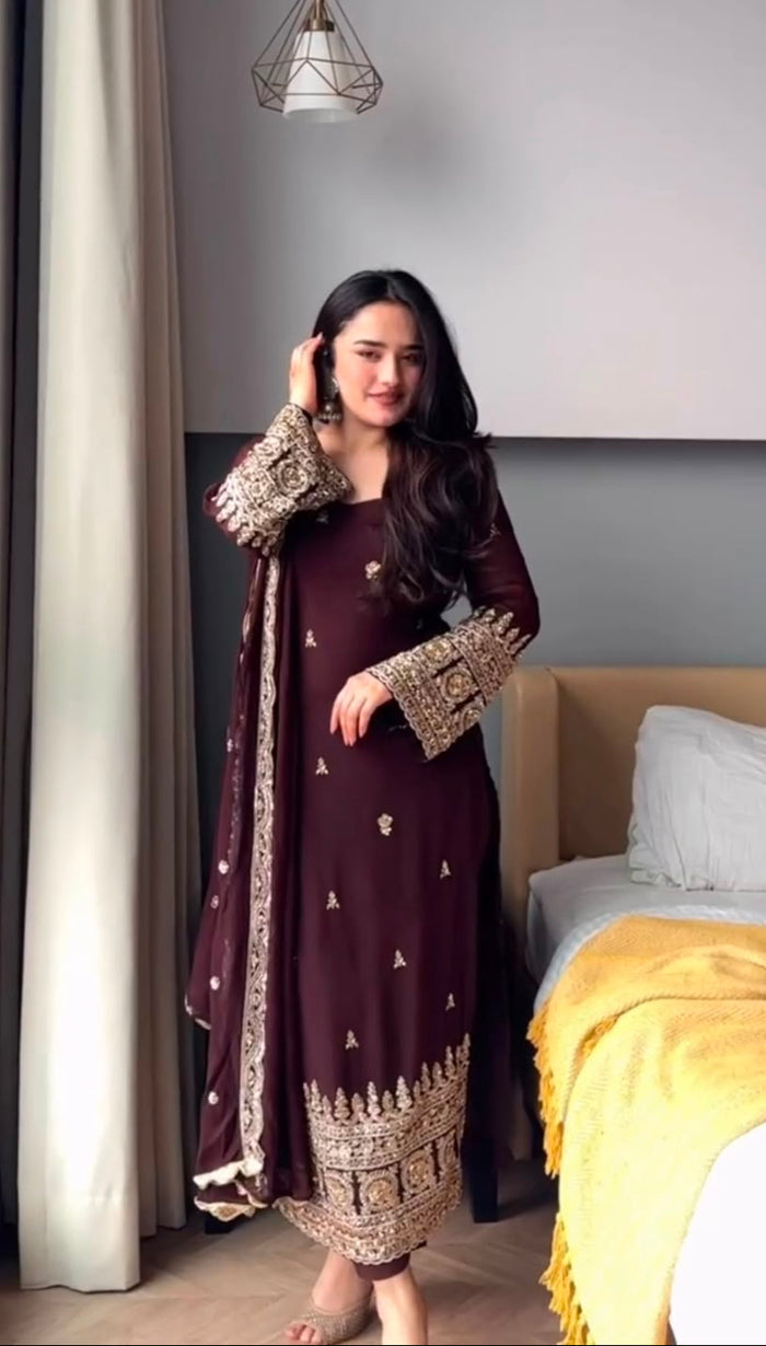 Deep Maroon Georgette Kurti With Embellished Cuffs
