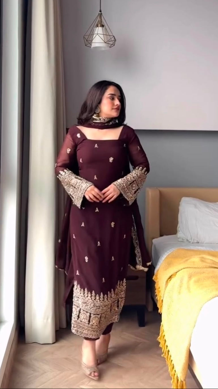 Deep Maroon Georgette Kurti With Embellished Cuffs