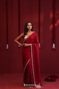 <img> Deep Maroon Silk Saree With Hand Embroidery