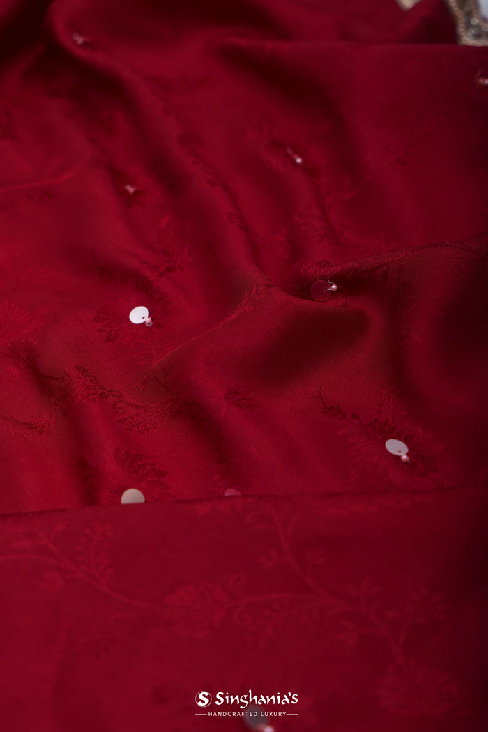 <img> Deep Maroon Silk Saree With Hand Embroidery