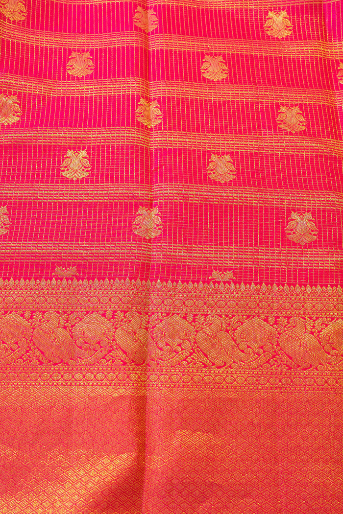 Deep Pink Floral Kanjivaram Silk Saree