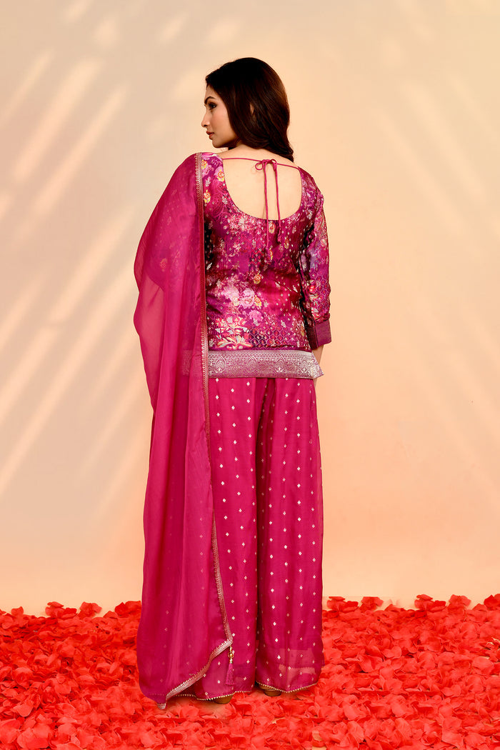 Deep Pink Georgette Floral Sharara Set
