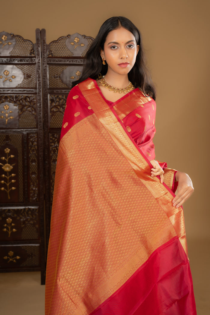 Deep Pink Kanjivaram Silk Saree