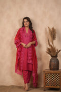 Deep Pink Russian Silk Solid Kurti Set