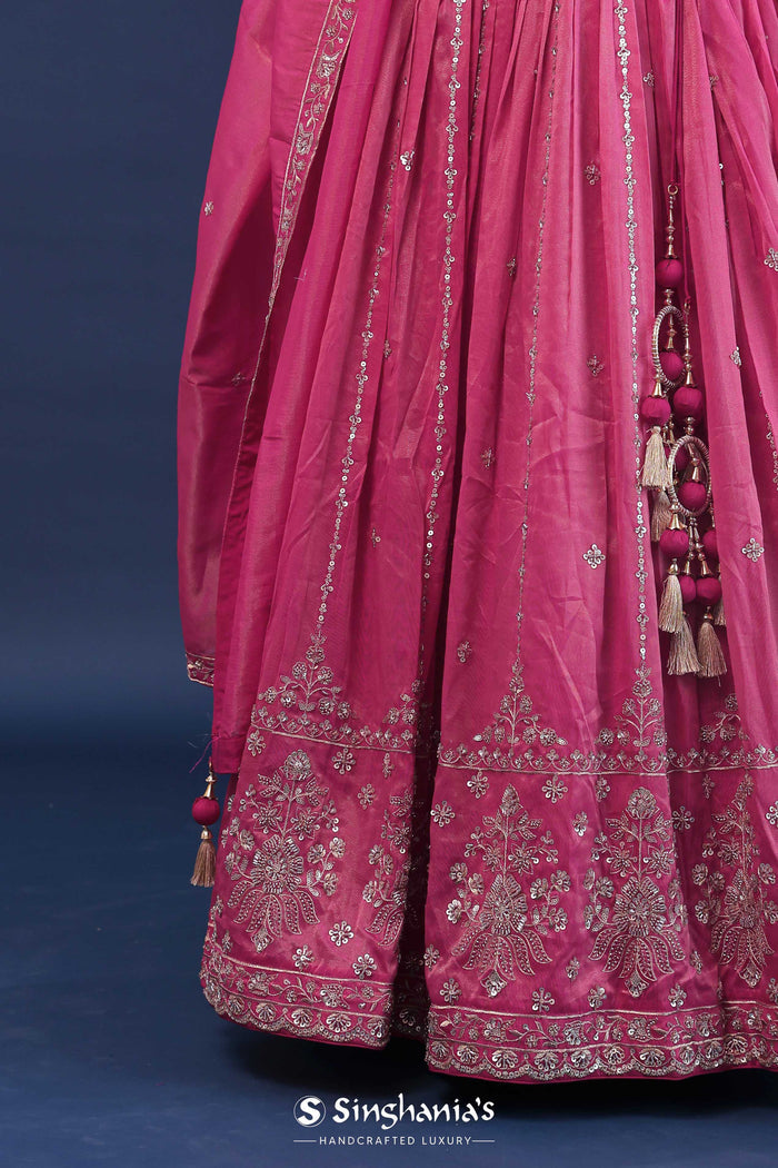 <img> Deep Pink Silk Lehenga Set With Net Dupatta
