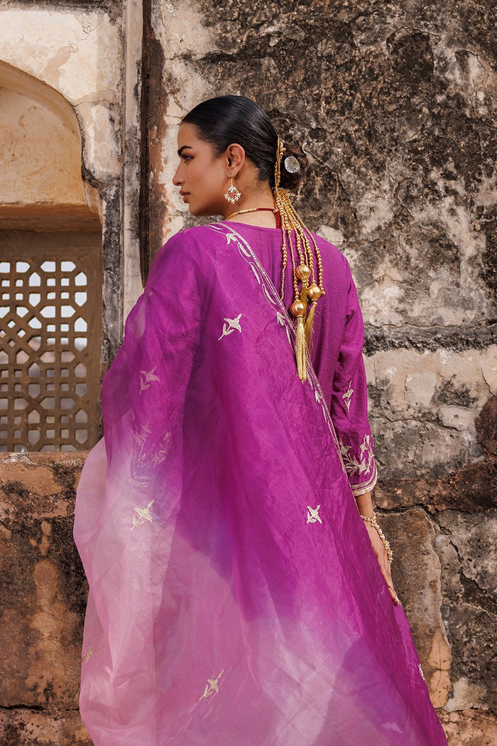 Deep Purple Chanderi Salwar Set With Vine Embroidery
