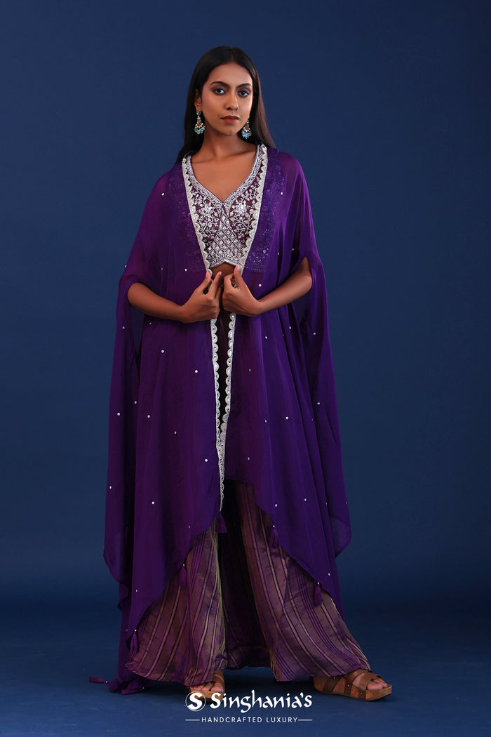 Deep Purple Georgette Indo Western Choli Set