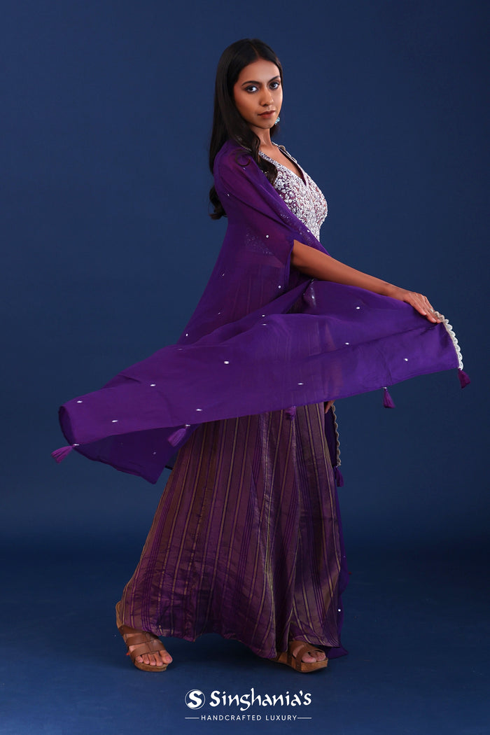 Deep Purple Georgette Indo Western Choli Set