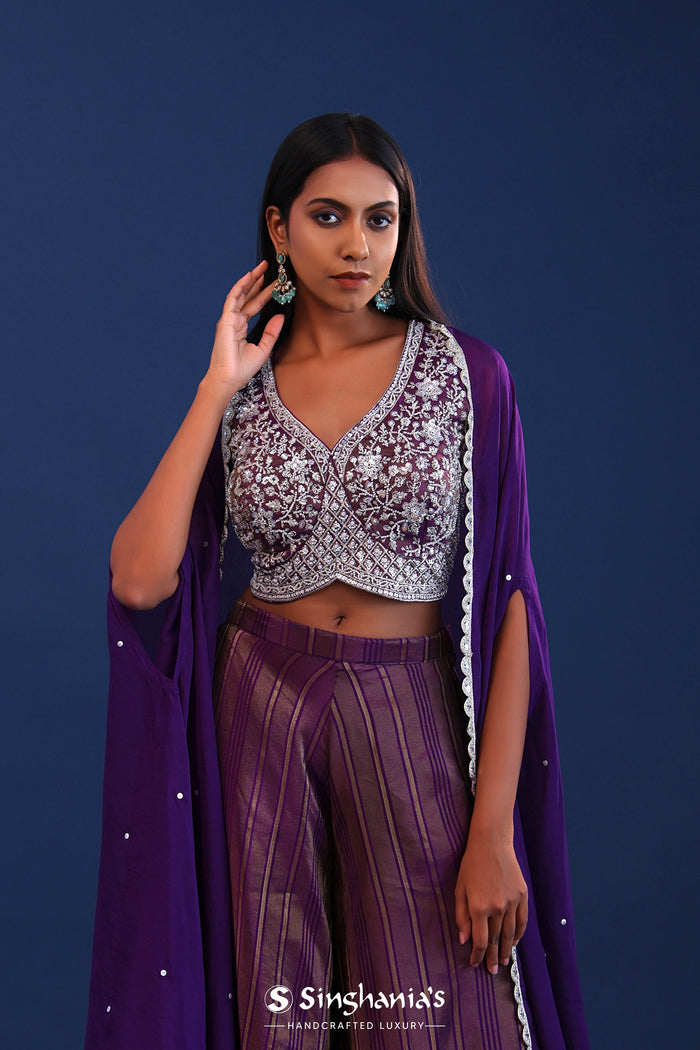 Deep Purple Georgette Indo Western Choli Set