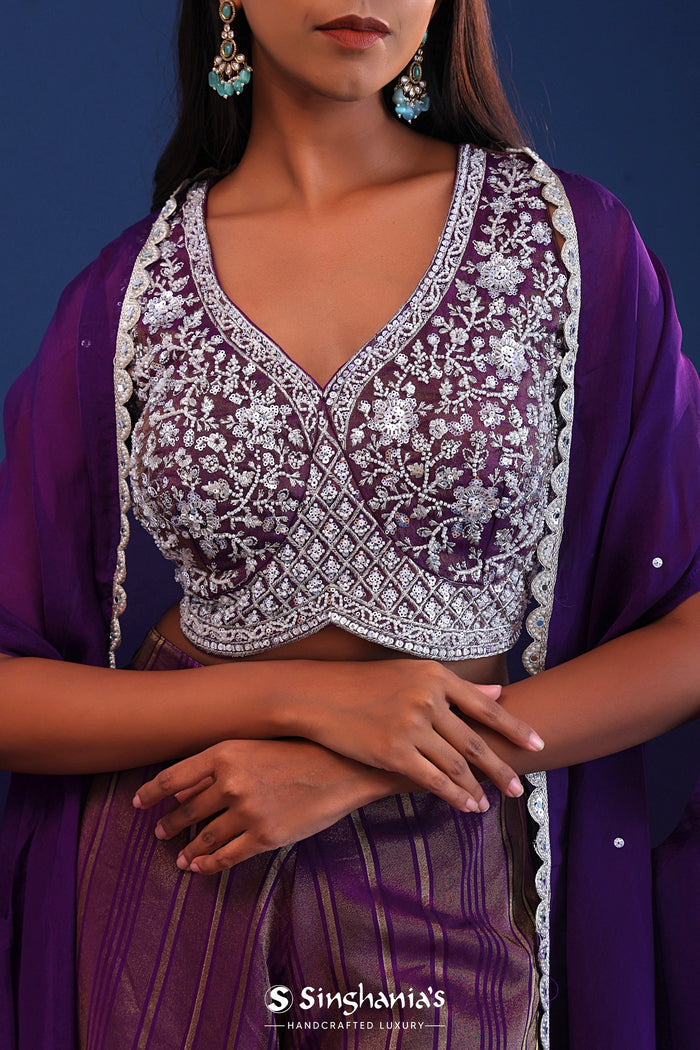 Deep Purple Georgette Indo Western Choli Set