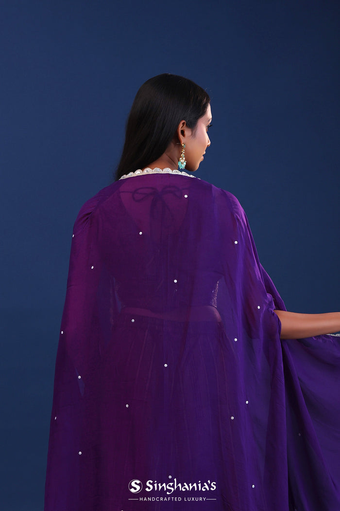 Deep Purple Georgette Indo Western Choli Set