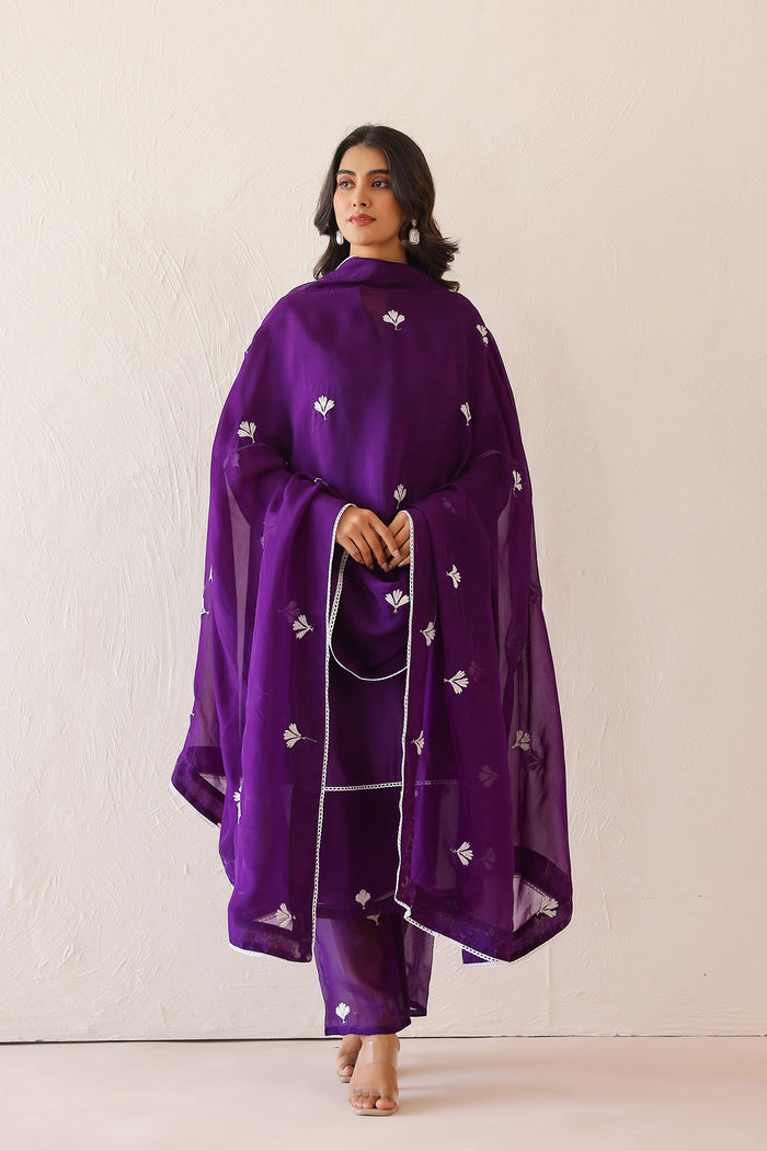<img> Deep Purple Russian Silk Solid Kurti Set