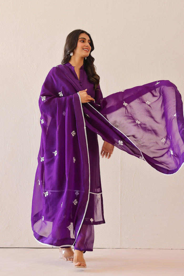 <img> Deep Purple Russian Silk Solid Kurti Set