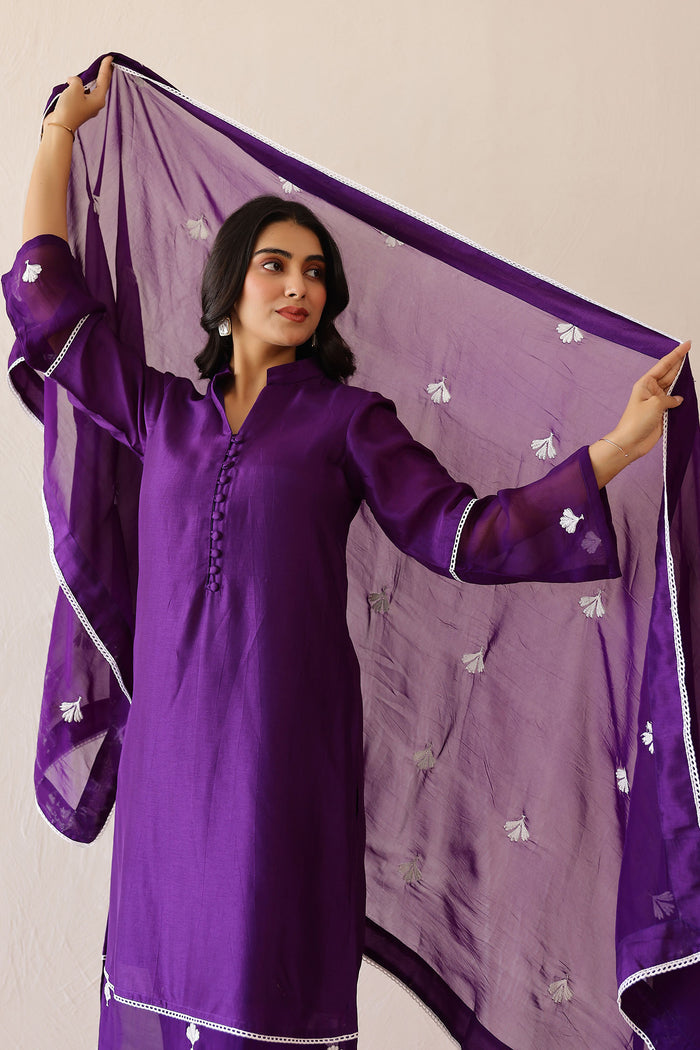 <img> Deep Purple Russian Silk Solid Kurti Set