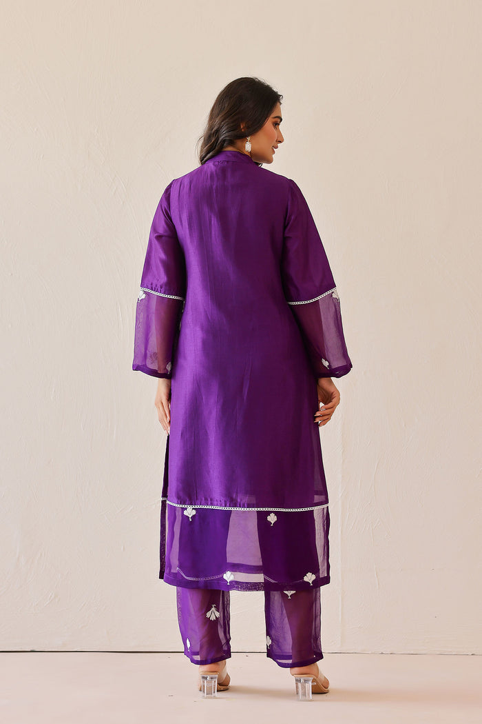 <img> Deep Purple Russian Silk Solid Kurti Set
