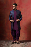 Deep Purple Solid Jacquard Sherwani Set