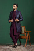 Deep Purple Solid Jacquard Sherwani Set