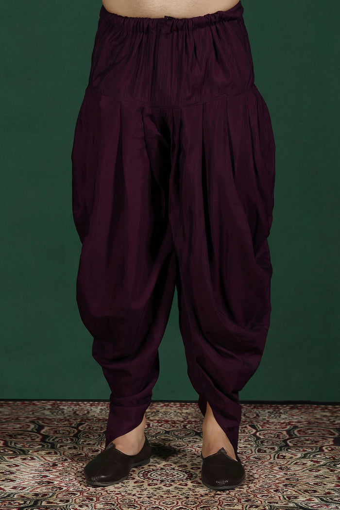 Deep Purple Solid Jacquard Sherwani Set
