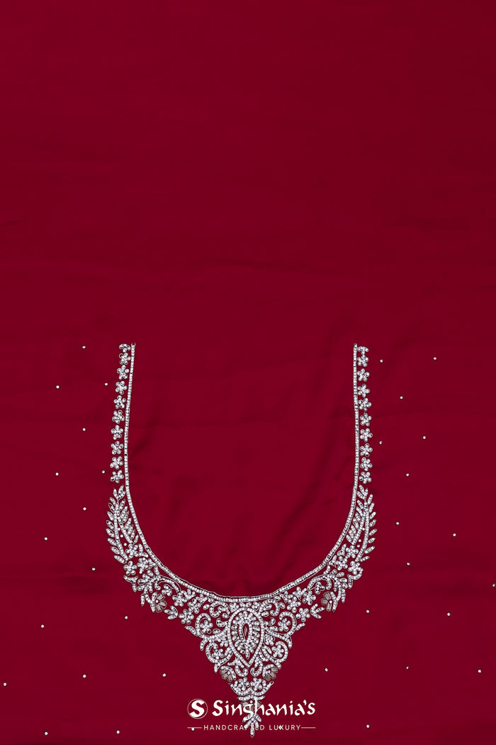 Deep Red Satin Saree With Stone Work