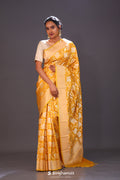 <img> Deep Saffron Jaal Banarasi Silk Saree