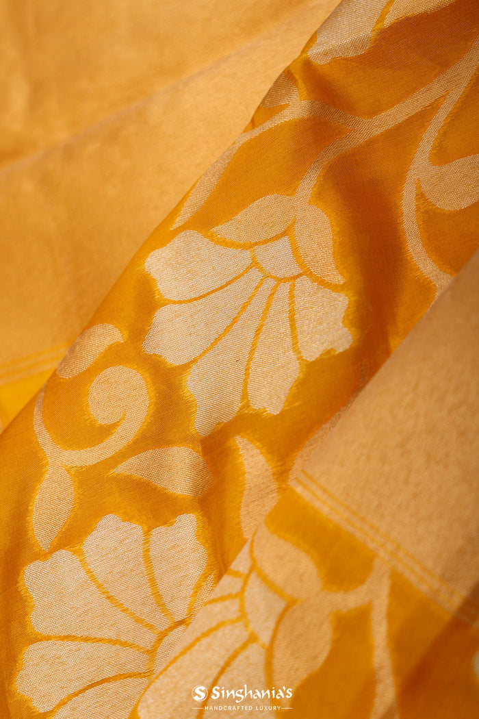 <img> Deep Saffron Jaal Banarasi Silk Saree