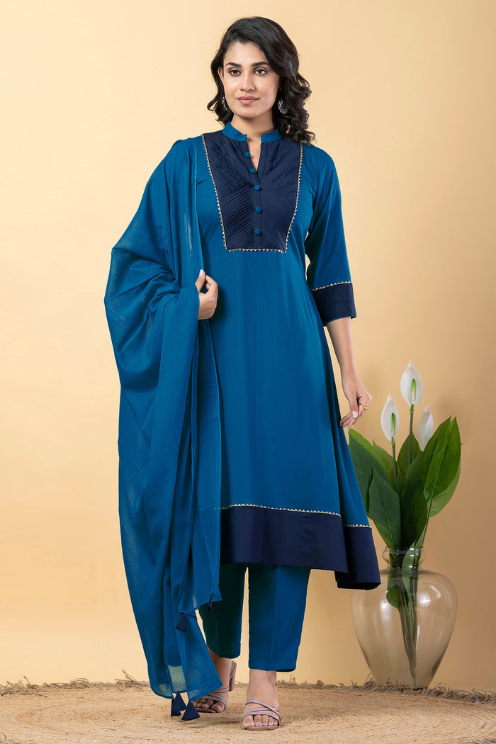 Deep Sea Blue Rayon Anarkali Set
