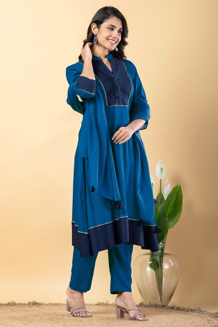 Deep Sea Blue Rayon Anarkali Set