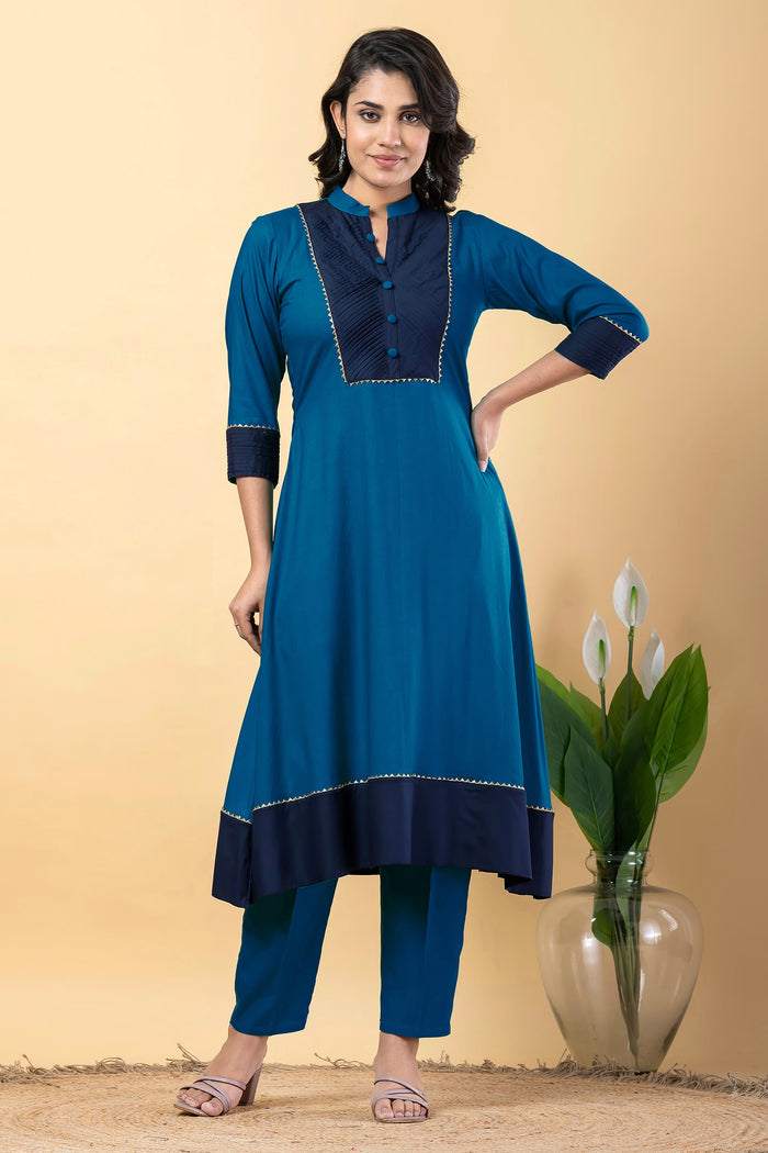 Deep Sea Blue Rayon Anarkali Set
