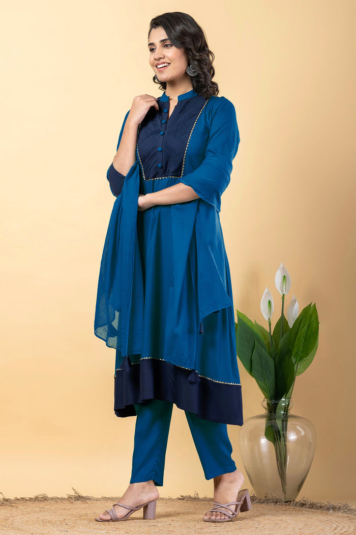 Deep Sea Blue Rayon Anarkali Set
