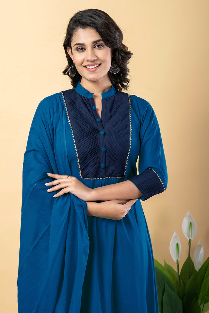 Deep Sea Blue Rayon Anarkali Set