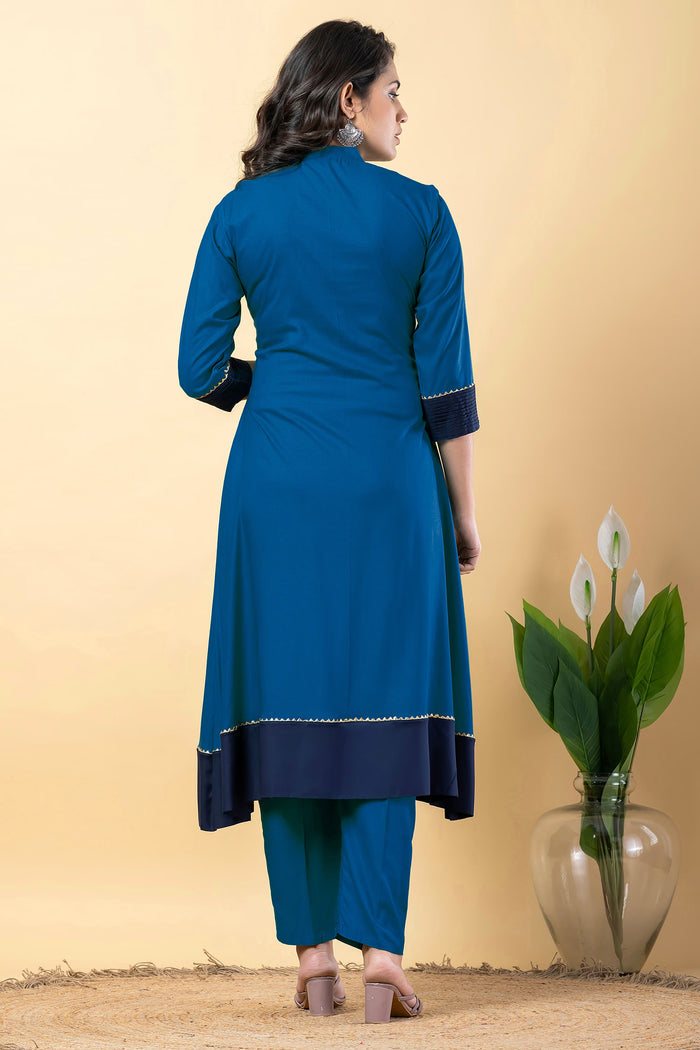 Deep Sea Blue Rayon Anarkali Set