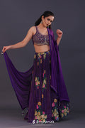 Deep Violet Chinon Floral Printed Lehenga Set