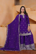 Deep Violet Silk Embroidered Sharara Set