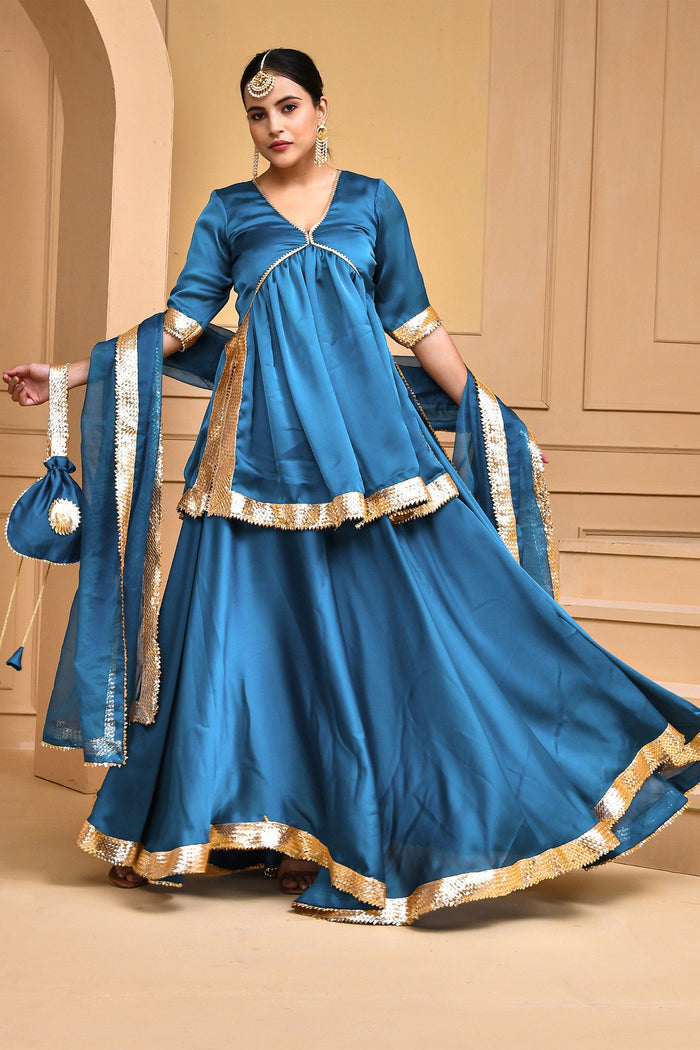 Denim Blue Satin Lehenga Set
