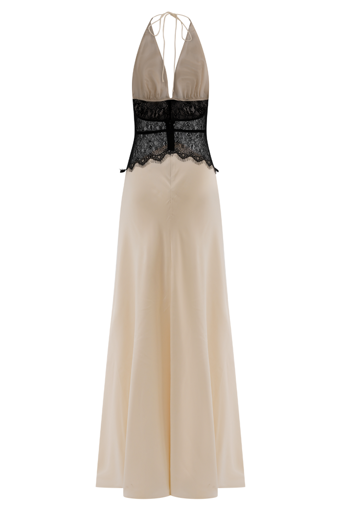 Dinah Lace And Satin Maxi Dress - Black/Ivory