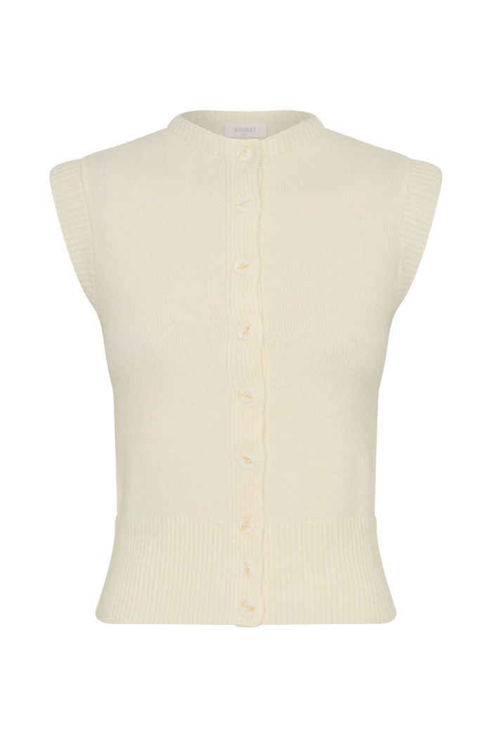 Dionne Sleeveless Knit Vest - Ivory Marle