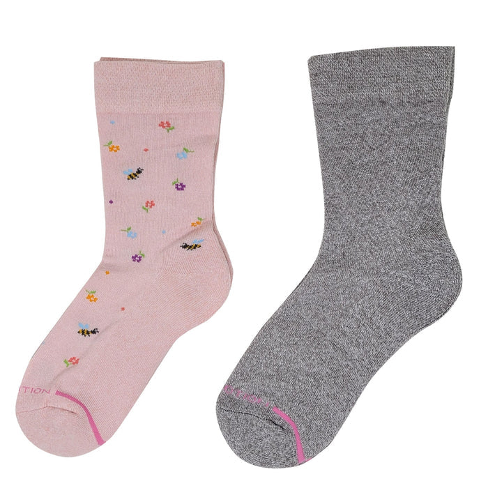Women’s non-binding diabetic crew socks with bee and floral design