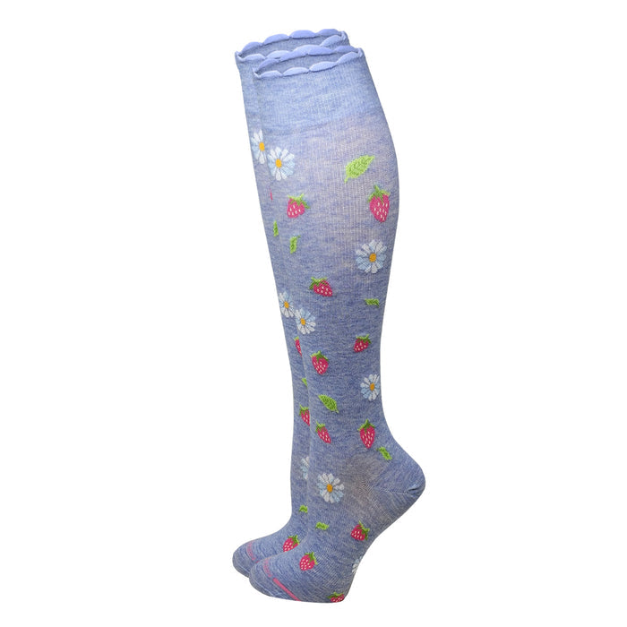 Dr. Motion Knee-high sock with floral pattern on a white background