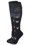 Dr. Motion women’s knee-high compression socks with Dog Mom design, mild 8–15 mmHg support