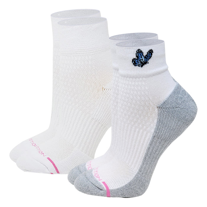 Women’s butterfly design compression white quarter socks