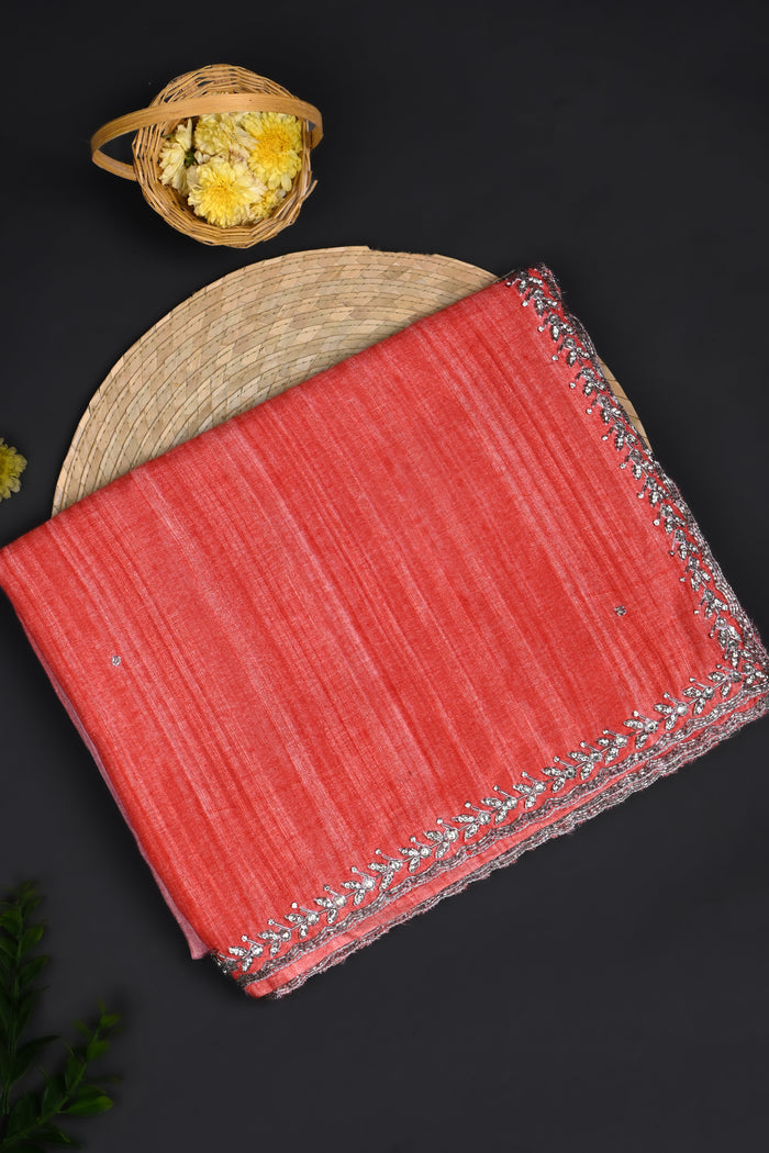 Dual Pink Embroidered Dupion Silk Saree