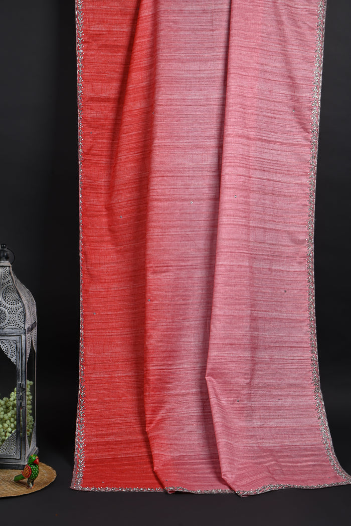 Dual Pink Embroidered Dupion Silk Saree