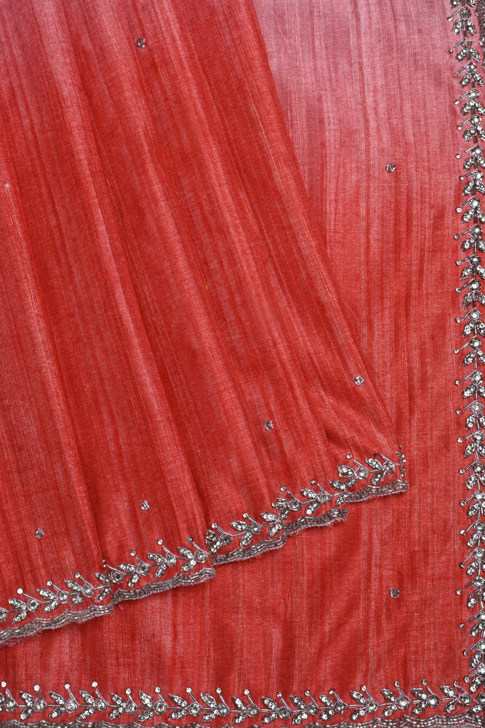 Dual Pink Embroidered Dupion Silk Saree
